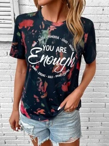 SHEIN LUNE Tie Dye Slogan Graphic Tee