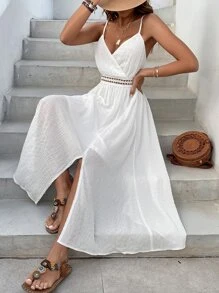 Breezaya Đầm Trọn gói Tương phản ren màu trơn Boho - trắng - Xem 1