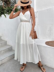 Breezaya Đầm Trọn gói Tương phản ren màu trơn Boho - trắng - Xem 4