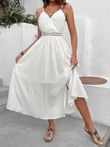 Breezaya Đầm Trọn gói Tương phản ren màu trơn Boho - trắng - Xem 5