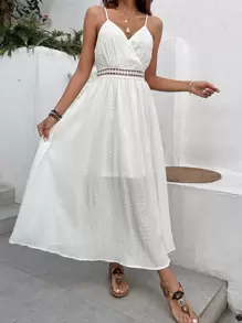 Breezaya Đầm Trọn gói Tương phản ren màu trơn Boho - trắng - Xem 6