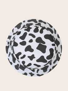Sombrero de cubo reversible con estampado de vaca y estampado de leopardo para la calle - Blanco y Negro - Ver 2