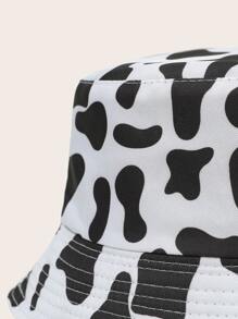 Sombrero de cubo reversible con estampado de vaca y estampado de leopardo para la calle - Blanco y Negro - Ver 3