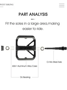 WEST BIKING 2pcs Aluminum Alloy Bicycle Pedal - Black - View 3