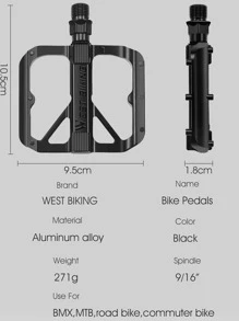 WEST BIKING 2pcs Aluminum Alloy Bicycle Pedal - Black - View 4