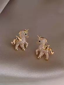 水鑽獨角獸耳釘 - 彩色 - 查看 2