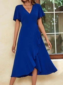 SHEIN Unity Vestido cruzado de manga mariposa - Azul - Ver 1