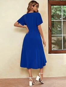 SHEIN Unity Vestido cruzado de manga mariposa - Azul - Ver 2