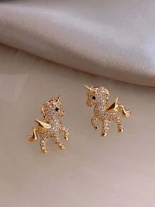 水鑽獨角獸耳釘 - 彩色 - 查看 5