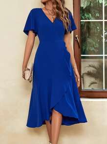 SHEIN Unity Vestido cruzado de manga mariposa - Azul - Ver 3