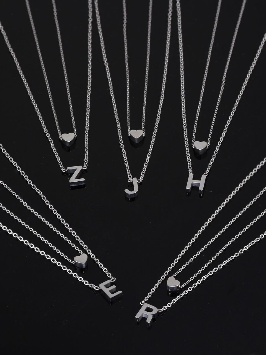 2入組/套字母和心形墜飾多層次項鍊