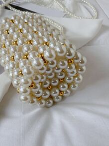 Mini Faux Pearl Decor Bucket Bag - Beige - View 4