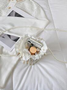 Mini Faux Pearl Decor Bucket Bag - Beige - View 7