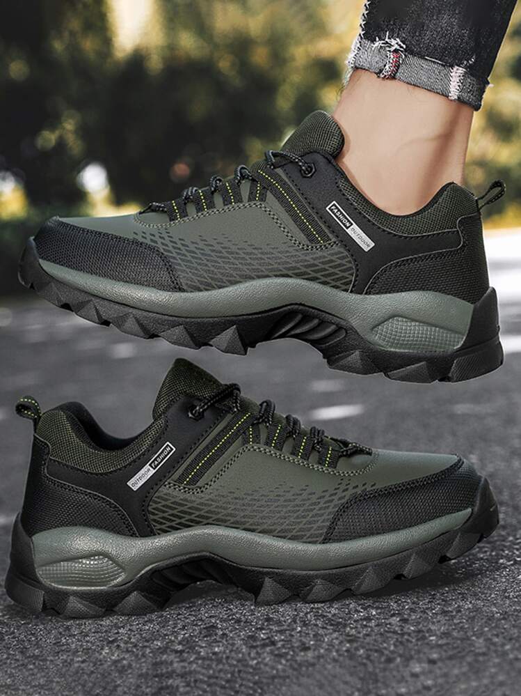 Sporty Sneakers For Men, Letter Graphic Lace-up Front Hiking Shoes - Green - View 2