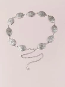 Textured Metal Chain Belt - Silver - View 1