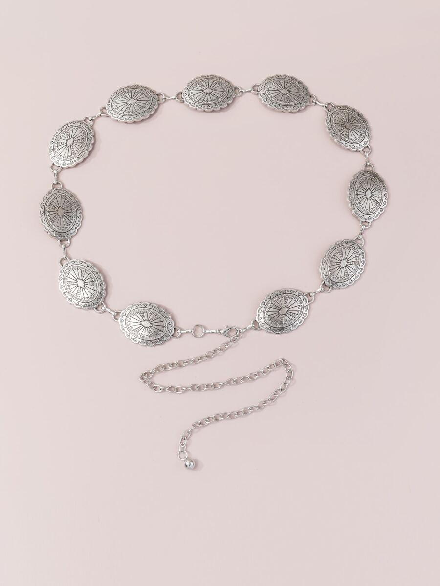 Textured Metal Chain Belt - Silver - View 1