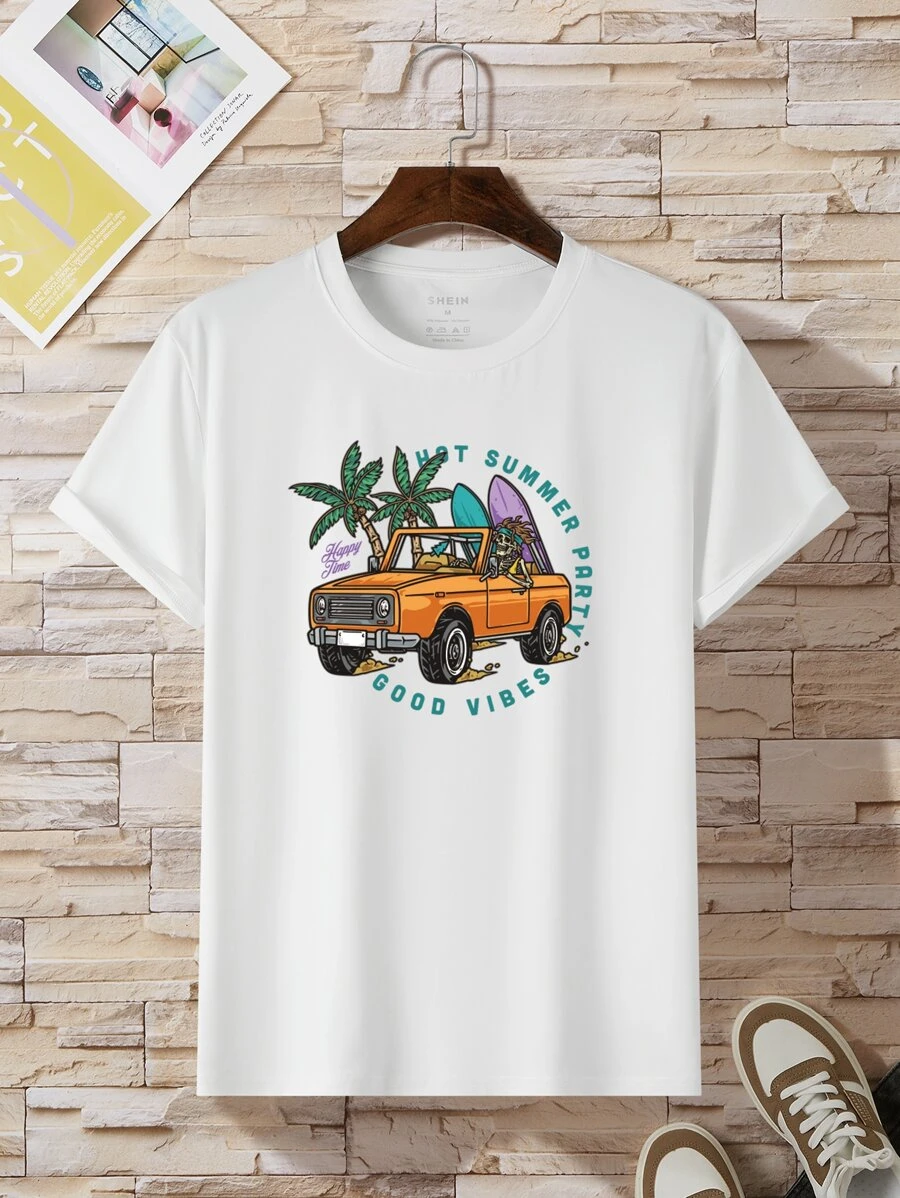 Hombres Camiseta de coche & con estampado tropical - Blanco - Ver 1