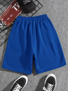 Manfinity Dauomo Pantalones cortos con cintura con cordón y bolsillos en diagonal para hombres - azul real - Ver 2