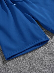Manfinity Dauomo Pantalones cortos con cintura con cordón y bolsillos en diagonal para hombres - azul real - Ver 5