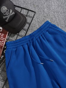 Manfinity Dauomo Pantalones cortos con cintura con cordón y bolsillos en diagonal para hombres - azul real - Ver 6