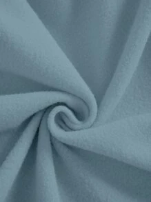 SHEIN EZwear 素色袋鼠口袋抽繩加絨內裏連帽衫 - 霧霾藍 - 查看 3