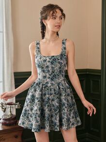 SHEIN MOD Allover Floral Print Zip Back Dress - Multicolor - View 3