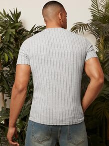 Manfinity Homme 男士素色條紋針織T恤 - 淺灰色 - 查看 2