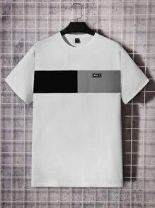 Manfinity VCAY Hombres Camiseta con diseño de parche de letra de color combinado