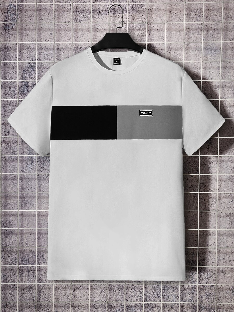 Manfinity VCAY Hombres Camiseta con diseño de parche de letra de color combinado