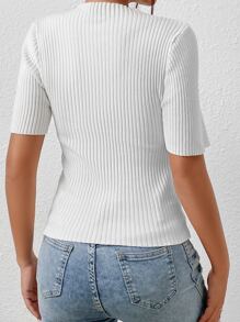 Mulvari Áo dệt kim nữ Pha lê kim cương Gân đan màu trơn Giải trí - trắng - Xem 2