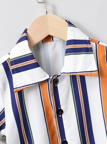 SHEIN 小男童垂直條紋紐扣襯衫 - 彩色 - 查看 3