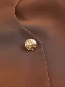 SHEIN MOD 高腰紐扣細節裹身裙 - 咖啡棕 - 查看 3