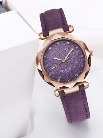 YILEIQI 水鑽裝飾圓形指針石英手錶