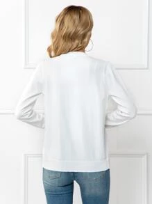 DEARCASE Solid Button Front Cardigan,Long Sleeve Tops - White - View 2