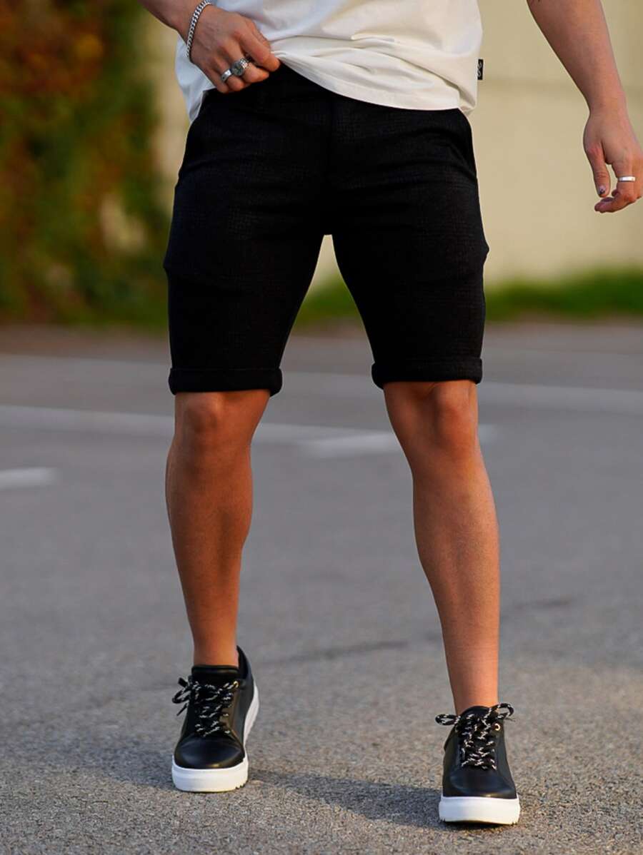 男士素色百慕大短褲 - 黑色 - 查看 1