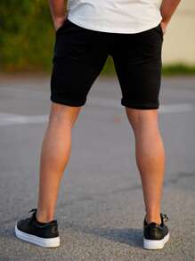 男士素色百慕大短褲 - 黑色 - 查看 2