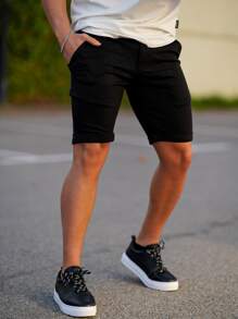 男士素色百慕大短褲 - 黑色 - 查看 3