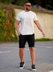 男士素色百慕大短褲 - 黑色 - 查看 4
