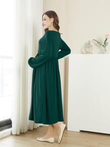 孕婦V領燈籠袖洋裝