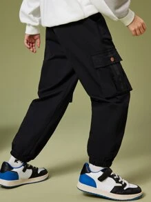 男孩字母圖案翻蓋口袋工裝褲