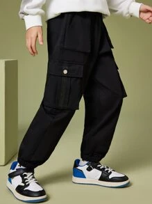 男孩字母圖案翻蓋口袋工裝褲