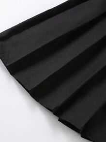 Sparklyn Tween Girl Alphabet Printed Pleated Skirt, College Style, Alphabet Pattern, Pleated Design, Comfortable, High Waist - Black - View 4