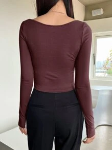 DAZY 星星印花方領短款t恤 - 酒紅色 - 查看 2