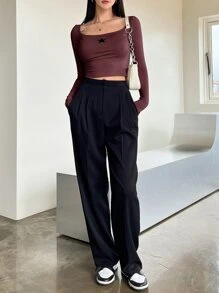 DAZY 星星印花方領短款t恤 - 酒紅色 - 查看 3