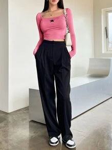 DAZY 星星印花圓領短款t恤 - 粉色 - 查看 3