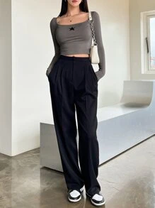 DAZY Star Print Scoop Neck Crop Tee Y2k Fall Tops - Dark Grey - View 3