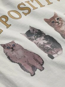 DAZY 猫咪字母图案短款T恤 复活节 - 淺灰色 - 查看 3