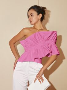 Blusa de un hombro con volantes, top corto sin espalda, conjuntos informales de mujer para vacaciones de negocios de verano