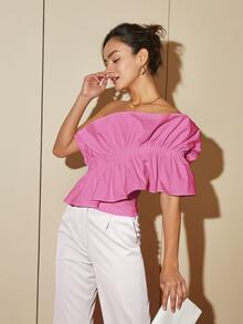 Blusa de un hombro con volantes, top corto sin espalda, conjuntos informales de mujer para vacaciones de negocios de verano