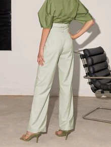 Quần công sở lưng cao ống đứng màu trơn thường ngày cho nữ mùa xuân/hè - Màu xanh Bạc hà - Xem 2